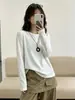 Nova Camiseta Básica Simples de Outono Versátil Manga Longa Top Solto Versátil Botão nas Costas Camada Base Rejuvenescedora
