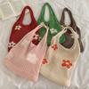 Novo Estilo Coreano Saco de Lã Chic Simples Vintage Oco Malha Flor Bolsa Grande Capacidade Saco de Compras