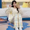 Pijama de Oso de Fresa para Mujer, Traje de Pantalón Largo de Manga Larga de Algodón Imitación para Primavera y Otoño, Estilo Japonés Dulce y Lindo, Ropa de Casa para Estudiantes