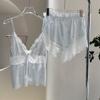 Pijamas de seda de hielo para mujer, de verano, para niñas, con tirantes finos, ropa de casa, pijamas de mujer, ropa de casa sexy rosa.