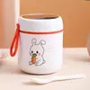 Copo térmico infantil de aço inoxidável 304 com colher, grande capacidade, alça portátil, adequado para uso ao ar livre, ideal para o café da manhã de aveia das meninas