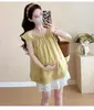 Moda Verão 2025 Doce Renda Babydoll Top + Shorts de Renda Roupa Externa para Mamãe Traje Maternidade