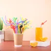 Pajitas largas desechables artísticas, flexibles, coloridas, de grado alimenticio, para bebidas, té de leche hecho a mano, bares, cafeterías y niños