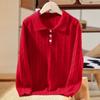 2025 Nuevo Otoño e Invierno Tejido de Punto Puro Lana Solapa Manga Larga Trenzado Color Sólido Suéter Camisa Base para Niños y Niñas