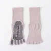 Calcetines de Yoga, Calcetines Específicos para Pilates para Mujer, Calcetines de Algodón Antideslizantes de Color Sólido con Dedos Separados, Calcetines Deportivos Anti-Olor de Media Pantorrilla con Cinco Dedos
