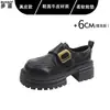 Mocassins Pretos de Couro Genuíno Sapatos com Solado Grosso que Aumentam a Altura para Mulheres Baixas Mary Janes de Salto Grosso Estilo Britânico Sapatos Pequenos de Couro Sapatos Simples JK