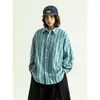 Camisa retro azul listrada japonesa para homens e mulheres, manga longa de primavera, solta, simples, estilo faculdade, casual para homens e mulheres