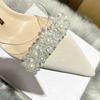 Sandalias de punta para mujer, primavera y verano 2024, nuevas, francesas, transparentes, puntiagudas, de tacón pequeño, blancas, tacones altos, zapatos de tacón de aguja