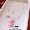 Collar Colgante Oso de Terciopelo con Borla de Perla Moda Otoño e Invierno Versátil Estilo Casual Cadena para Suéter Accesorio Elegante y con Estilo