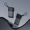 Mini Power Bank de Carregamento Rápido com Cabo Embutido, 20000 mAh, Fonte de Alimentação Móvel Compacta e Portátil, Logotipo de Presente Atacado