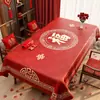 Toalha de Mesa Ano Novo 2026 Impermeável e à Prova de Óleo Toalha de Mesa Sem Lavagem Luxo Leve Alta Qualidade Palavra da Sorte Vermelha Toalha de Mesa para Mesa de Centro