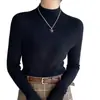 Capa base de lana para mujer, nuevo estilo primavera/otoño 2025, suéter gris de cuello alto medio, top de punto de cuello medio