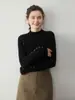 Suéter Casual de Cachemira para Bebé con Cuello Medio para Mujer 2025 Otoño e Invierno Nuevo Estilo Raya Vertical Aspecto Adelgazante Camiseta para Capas Interiores