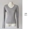Camiseta Feminina Manga Longa Slim Fit com Gola U Pequena, Top Macio e com Caimento, Mistura de Seda e Tencel Lyocell