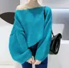 Estilo Coreano Novo Outono e Inverno Cor Sólida Ombro Único Solto Roupa Externa Tricô de Ponto Grosso Suéter Estilo Preguiçoso Roupa Externa de Tricô para Mulheres