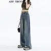 Calça Jeans Wide Leg Relaxada Preguiçosa Feminina Nova Primavera 2025 Cintura Alta Quadril Solto Cobrindo Calça Reta Longa Retrô