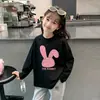 Camiseta Básica Estilosa de Desenho Animado para Outono e Primavera para Crianças Maiores e Bebês, 100% Algodão, Camiseta de Manga Longa da Moda para Meninas