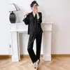 Muzhen Silk 2026 Novo Pijama Acolchoado de Seda Gelada para Mulheres, Conjunto de Manga Longa, Cor Sólida, Gola Reversível, Tamanho Plus, Roupa de Dormir, Fina