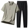 Conjunto de Camisa Polo Business Casual para Homens, Conjunto de Duas Peças com Camisa Polo de Manga Curta Lisa Pulôver de Verão, Roupa Esportiva Respirável com Sensação de Gelo