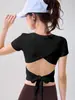 Top de yoga de verano para mujer con almohadillas en el pecho, secado rápido, manga corta, transpirable, adelgazante, top deportivo para Pilates con copas fijas, ropa de fitness