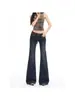 Jeans Flare de Cintura Baixa com Rebites Retrô para Mulheres 2026 Primavera/Verão Estilo Americano Novos Bolsos Traseiros Skinny Calça Ferradura