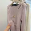 Suéter Tricot de Manga Longa Rosa Vazado com Contas Personalizado de Fábrica Outono Inicial Feminino Top Fino Senso de Design Nicho