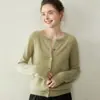 Cardigan clásico de cachemira con cuello redondo para mujer, top de punto suave y versátil, abrigo suéter holgado