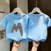 Camiseta de Manga Corta de Algodón Puro para Niñas Verano Nuevo Estilo Estampada Cuello Redondo Top para Niñas Pequeñas Holgado Transpirable Versátil Manga Media