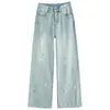 Jeans con salpicaduras de tinta para mujer, primavera y otoño 2024, nuevos, retro, arrastrando el suelo, cintura alta, tubo recto, holgados, estrechos, pierna ancha, pantalones
