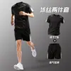 Conjunto esportivo de corrida de secagem rápida para homens, shorts de manga curta de seda gelada para treino na academia, roupas de badminton, top de corte solto, camiseta