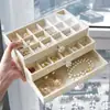Caja de almacenamiento de joyería de terciopelo de tres capas transfronteriza, organizador de aretes y pendientes, caja de joyería de estilo cajón a prueba de polvo