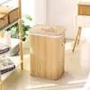 Novo Balde de Armazenamento Simples Dobrável com Tampa Cesta de Armazenamento Grande Tecida em Bambu Estilo Japonês Caixa de Armazenamento Dobrável para Roupas Sujas
