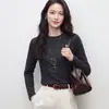 Camiseta Base para Mujer Mezcla de Lana Tencel 2026 Nuevo Principios de Otoño Cuello Redondo Alto Holgada Manga Larga Top Camiseta para Mujer