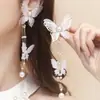 Pendientes de Encaje Coreano Perla Diamante Perla para Niñas Pendientes de Borla Mariposa Súper Hada Pendientes Pendientes Populares Elegantes