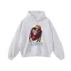 Moletom com Capuz Estampado de Retrato de Marca Tendência Hip-Hop Street Europeu e Americano Lavado para Homens e Mulheres Hoodie Tendência Retro Antigo Hiphop