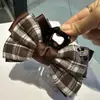 Grampo de Cabelo com Laço Xadrez Estilo Coreano com Strass 13cm, Disponível em Várias Cores, Presilha Elegante, Acessório de Cabelo Versátil da Moda para Mulheres