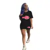 D9372 Amazon Caliente Moda Casual Europea y Americana para Mujer Patrón Sólido Estampado Mangas Cortas Pantalones Cortos Conjunto de Dos Piezas