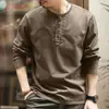 Camiseta de manga comprida estilo retrô americano Glanlu, nova coleção de outono masculina, camisa de gola Henley com corte solto, camada base de workwear masculino