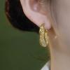 Lujoso Anillo Hueco de Oro con Incrustaciones de Diamantes Hebilla para la Oreja Diseño Versátil Moda Nicho Elegantes Aretes de Lujo Ligero Aretes para Mujer