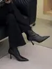 Primeiro Encontro Ji Estilo Coreano Couro Macio Emagrecedor Salto Agulha Botas de Cano Curto Botas da Moda Zíper Traseiro Pelúcia Plus Skinny