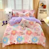Juego de Ropa de Cama de Algodón Puro Grueso Cepillado de Cuatro Piezas, Fresco y Amigable con la Piel para Dormir Desnudo, Sábana y Funda de Edredón de Algodón Puro, Juego de Tres Piezas para Dormitorio