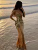 Vestido longo de malha com estampa de leopardo e padrão de penas, gola halter, amarração nas costas, acinturado, barra em cauda de peixe, saia longa para mulheres, decote V