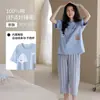 Pijama feminino de algodão com bojo, manga curta, calça cropped, fino, respirável, fofo, cartoon, roupa de casa, conjunto de verão