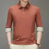 2025 Nova Camisa Polo Masculina Manga Longa Tendência para Homens Jovens e de Meia-Idade, Camiseta Básica Casual Masculina