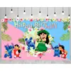 Tela de Fondo de Cumpleaños de Stitch Suministros de Decoración para Fiesta de Cumpleaños Diseño del Lugar Banner de Tela de Poliéster de Stitch