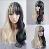 Moda Europea y Americana Fibra Sintética Estilo Harajuku Bicolor Yin-Yang Flequillo Moldeador de Rostro Peluca Larga Rizada de Princesa Coreana