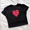 Moda High Street Verão e Outono Estilo Europeu e Americano Em Forma de Coração Impresso Em Torno Do Pescoço Pulôver Umbigo Das Mulheres Sexy T-Shirt Curto