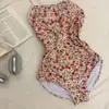 [Flores] Moda Praia Feminina Floral Fashion Doce Sexy Costas Nuas Triângulo Peça Única Esportivo Profissional Racing Maiô Feminino