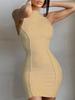 Gran Venta Vestido de Verano Empalmado Ajustado al Cuerpo Sexy Cuello Redondo Sin Mangas Dobladillo Invertido Color Sólido Delgado Sexy Sexy Falda Corta