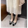 Sapatos Sexy de Camurça com Laço e Strass 2025 Novo Estilo de Inverno para Mulheres Bico Fino Salto Agulha Estilo Coreano Salto Alto Boca Rasa